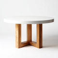 Tafel met ronde witte top voor de eetkamer - Eikenhouten poten - 120 x 120 x 75
