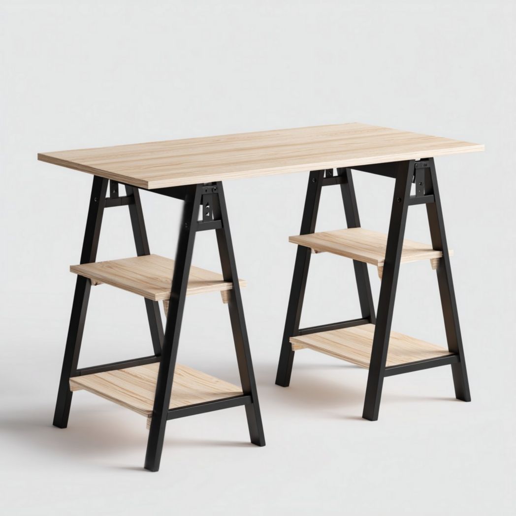 Eettafel van massief hout voor de eetkamer met open planken - 120 x 60 x 90